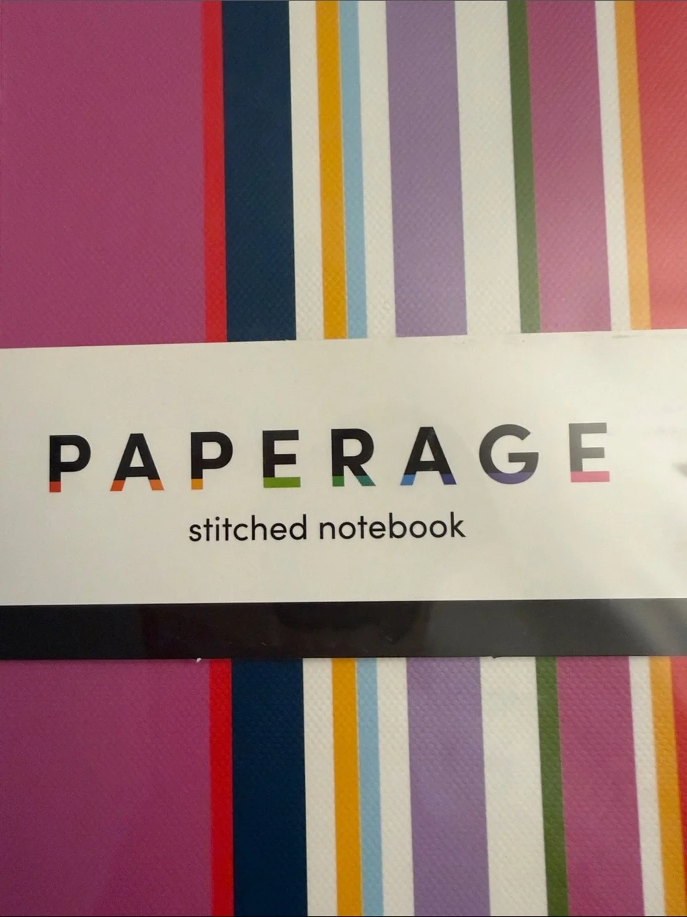 Paperage Bright Multicolor Striped Stitched Notebook - Pink/Purple/Blue Accents